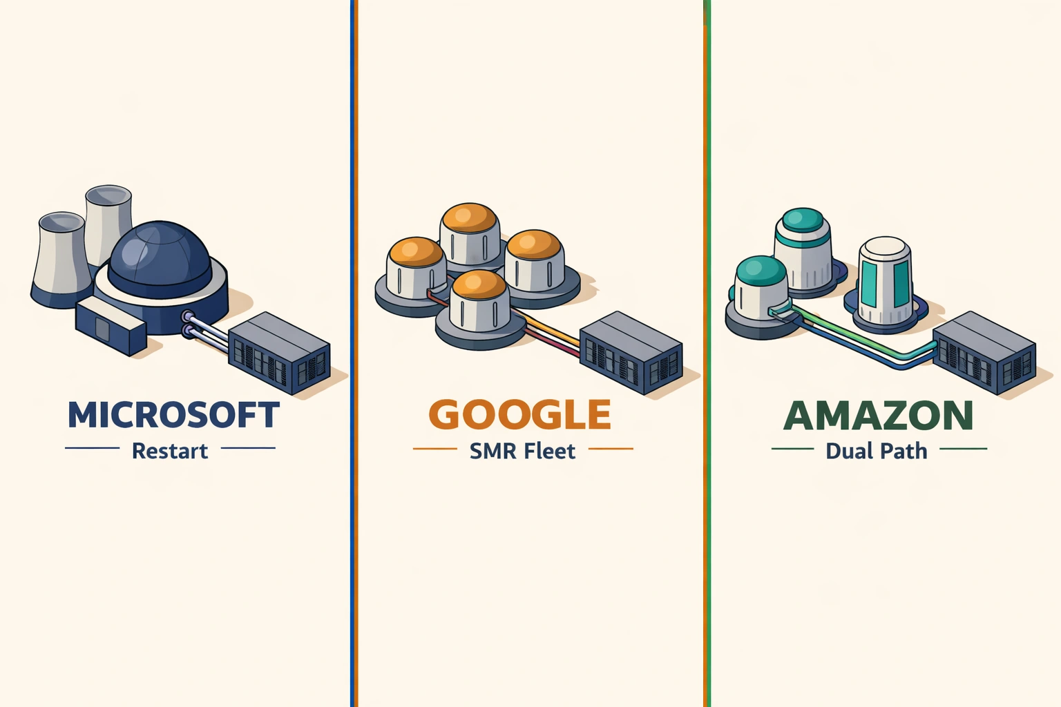 Editorial illustration for Google and Amazon: Betting on Small Modular Reactors