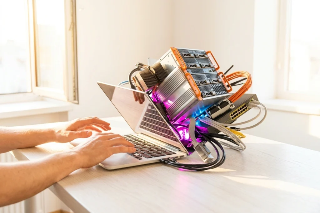 A 'vibe-coded' laptop that simultaneously presents as a casual creative tool and physically contains an entire enterprise ...