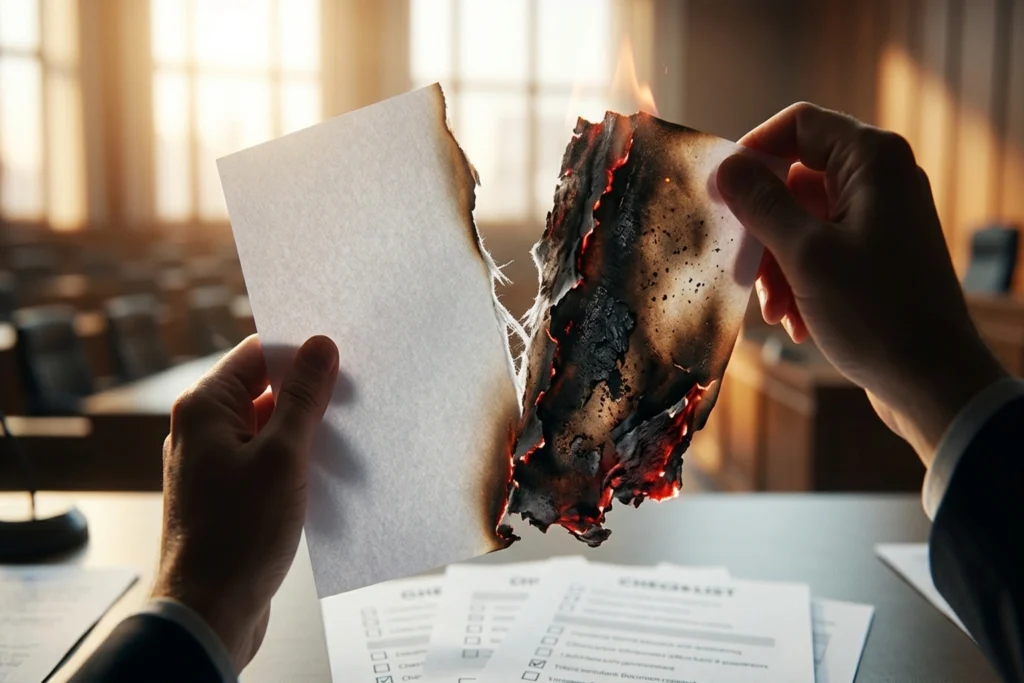 The split document that is simultaneously a blank dusty law bill and a 73% combusted purchase order for AI Procurement Rul...