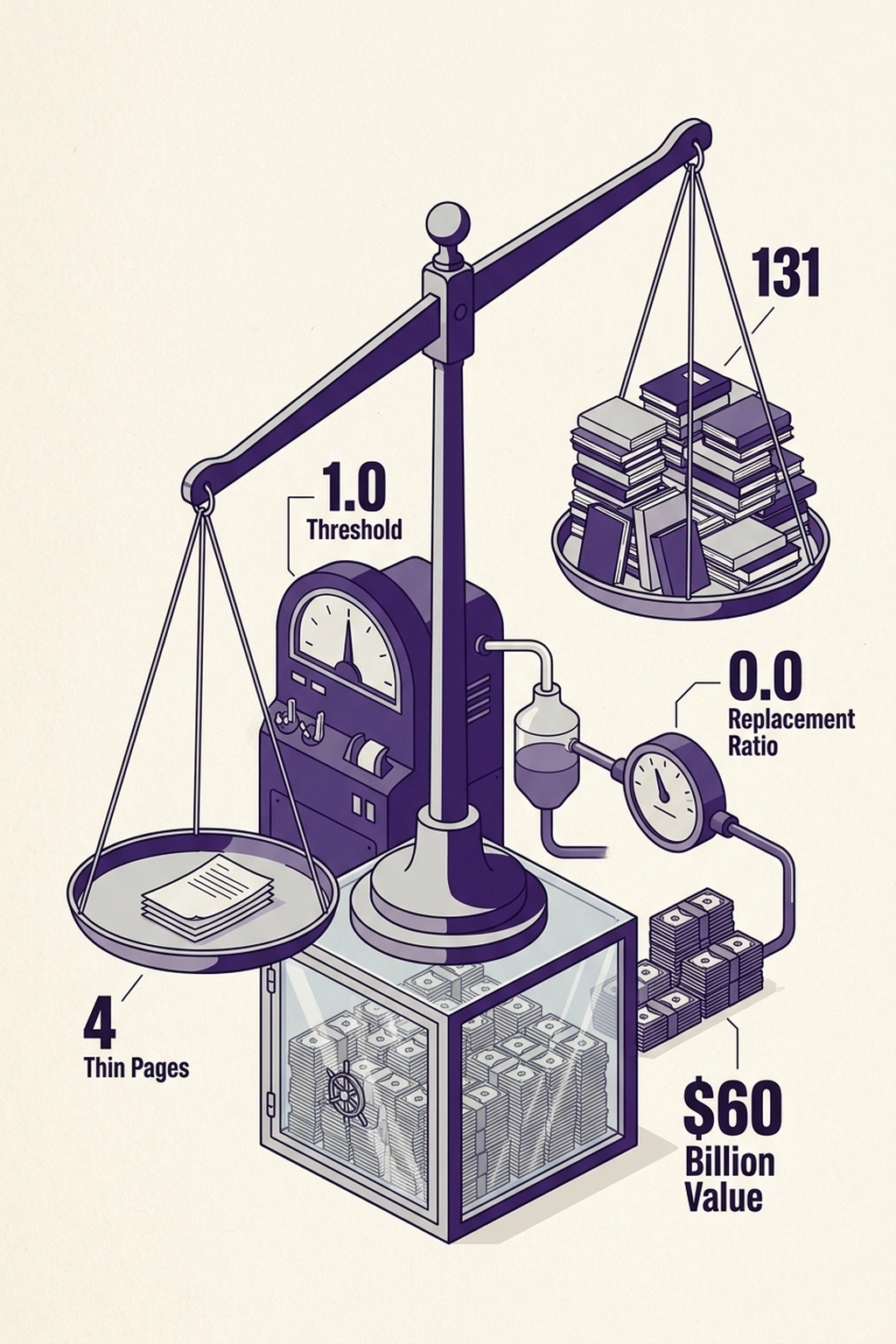 Infographic illustrating The Replacement Test: Score Any AI Preemption Claim from Trump's 4-Page AI Framework Kills 131 State