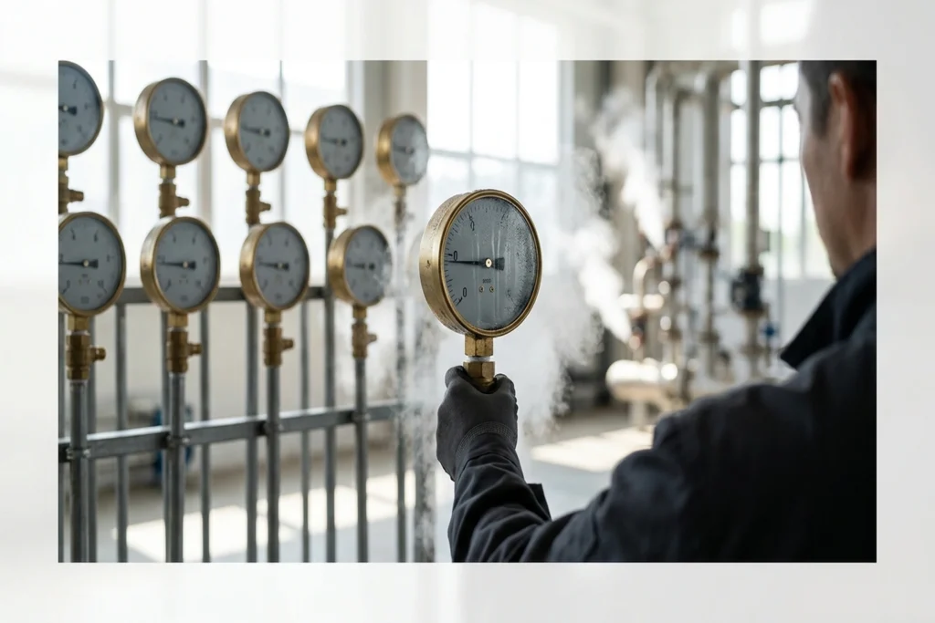 A brass pressure gauge frozen at zero while steam billows from the very pipe it's mounted on for 12 AI Agents, Zero Observ...