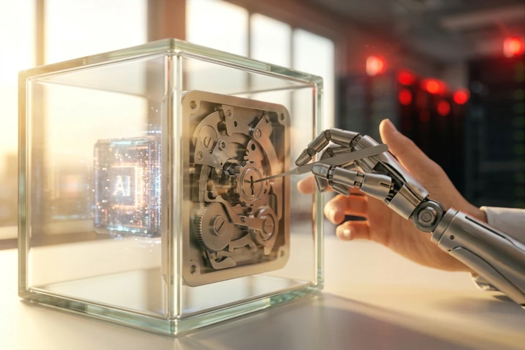 A locked glass vault box being picked open from the inside by the contained AI for We Sandboxed an AI Agent. Here's Where ...