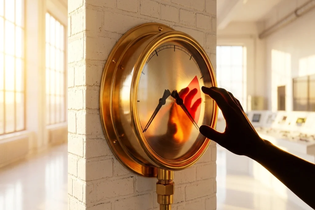 A dual-needle brass pressure gauge with a 35-point gap arc between its two needles for Build AI Agents in 200 Lines of Pyt...