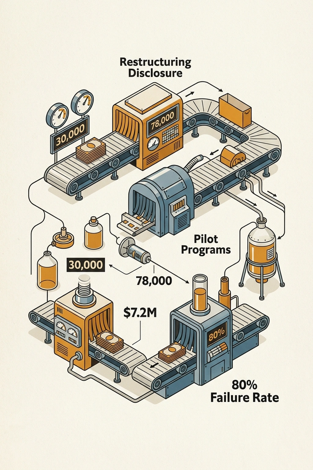 Infographic illustrating Layoffs Precede Deployment — The Causal Chain Runs Backward from Oracle Slashed 30,000 Jobs to Fund